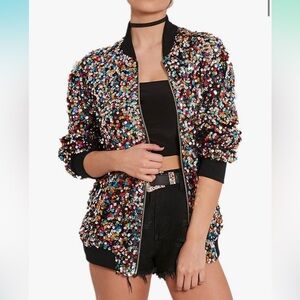 Cresay Sequin Bomber Jacket
